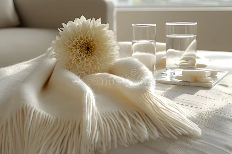 Cozy Minimalist Decor with Soft Textiles and Glass Accents for Modern